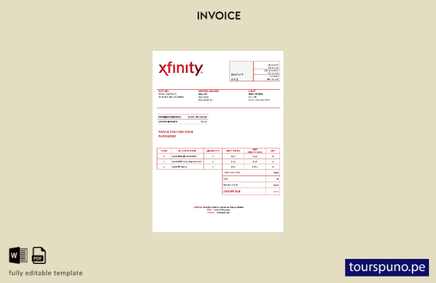 lista para imprimir plantilla de factura de Xfinity de EE. UU.